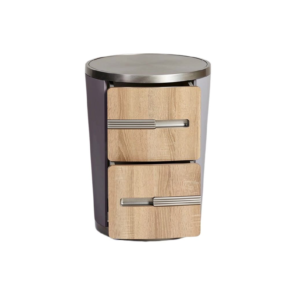 Moderne ronde opbergkast met houten lades